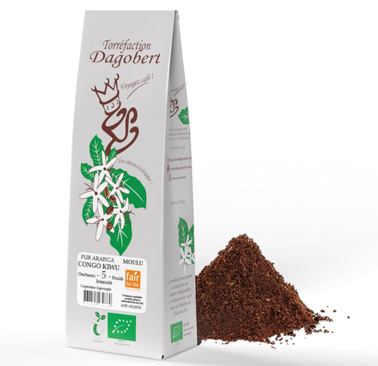 Les Cafés Dagobert -- Congo kivu 100% arabica, bio et équitable - moulu/filtre (origine Congo) - 250 g